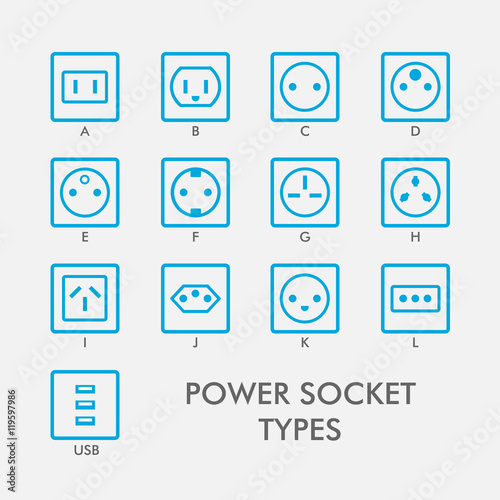 Power socket type set in blue