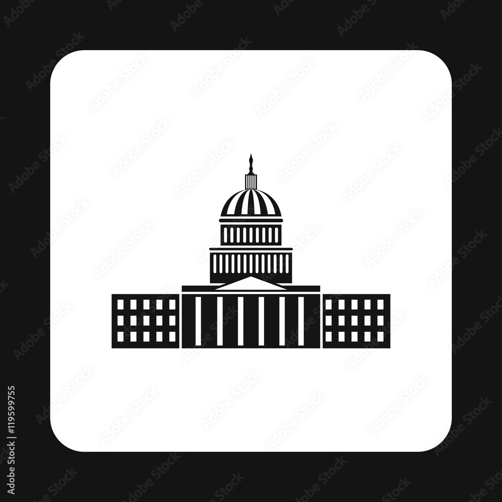 Capitol icon in simple style isolated on white background. State symbol