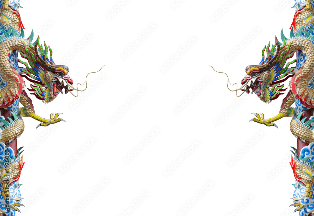 Obraz premium Twin Dragon statue, chinese style isolated on white background.