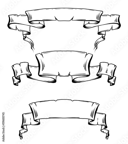 Set of vintage ancient scrolls and ribbons with space for text. Element for tattoo sketch. Vector element for cards, printing on T-shirts and your creativity