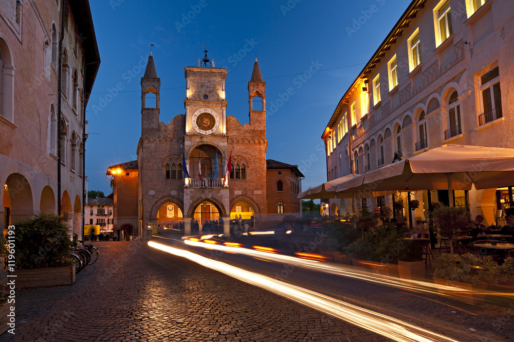 Palace of the town of Pordenone symbol of historic city center, during the famous event 