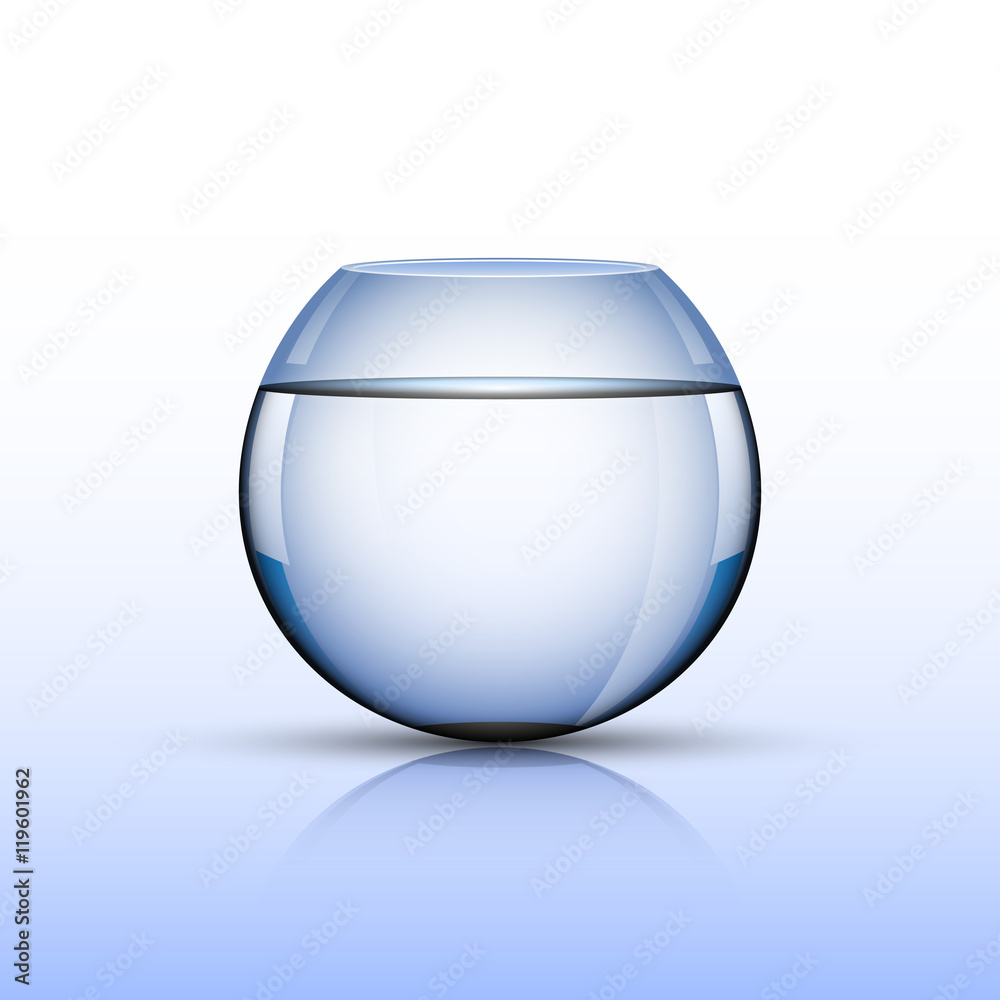 Fotografie Fishbowl on blue background, realistic vector illustration