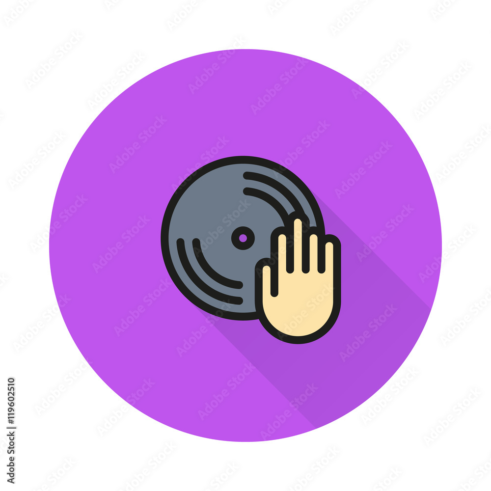 Disc with dj hand icon on round background Disc with dj hand icon on round background