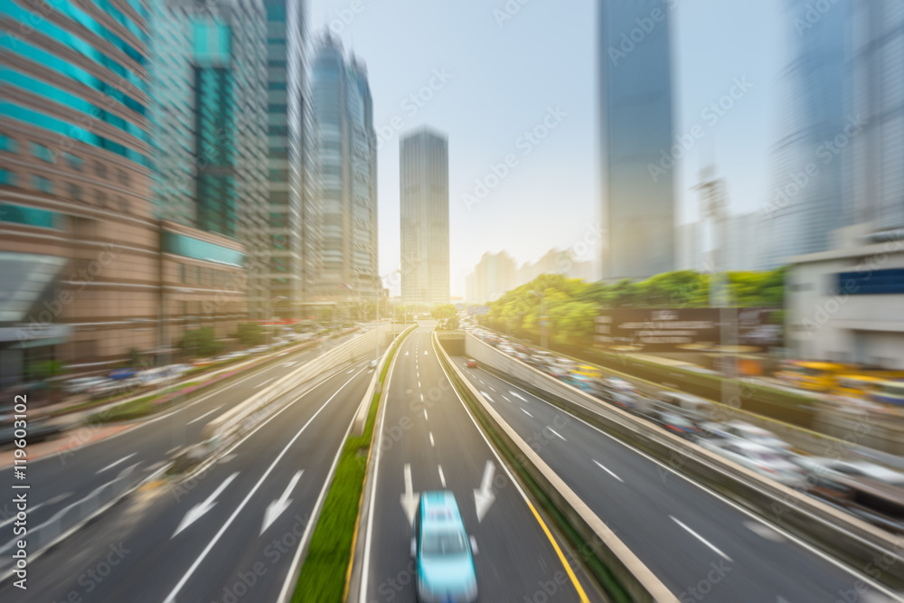 Naklejka premium City road with moving car,tianjin china.