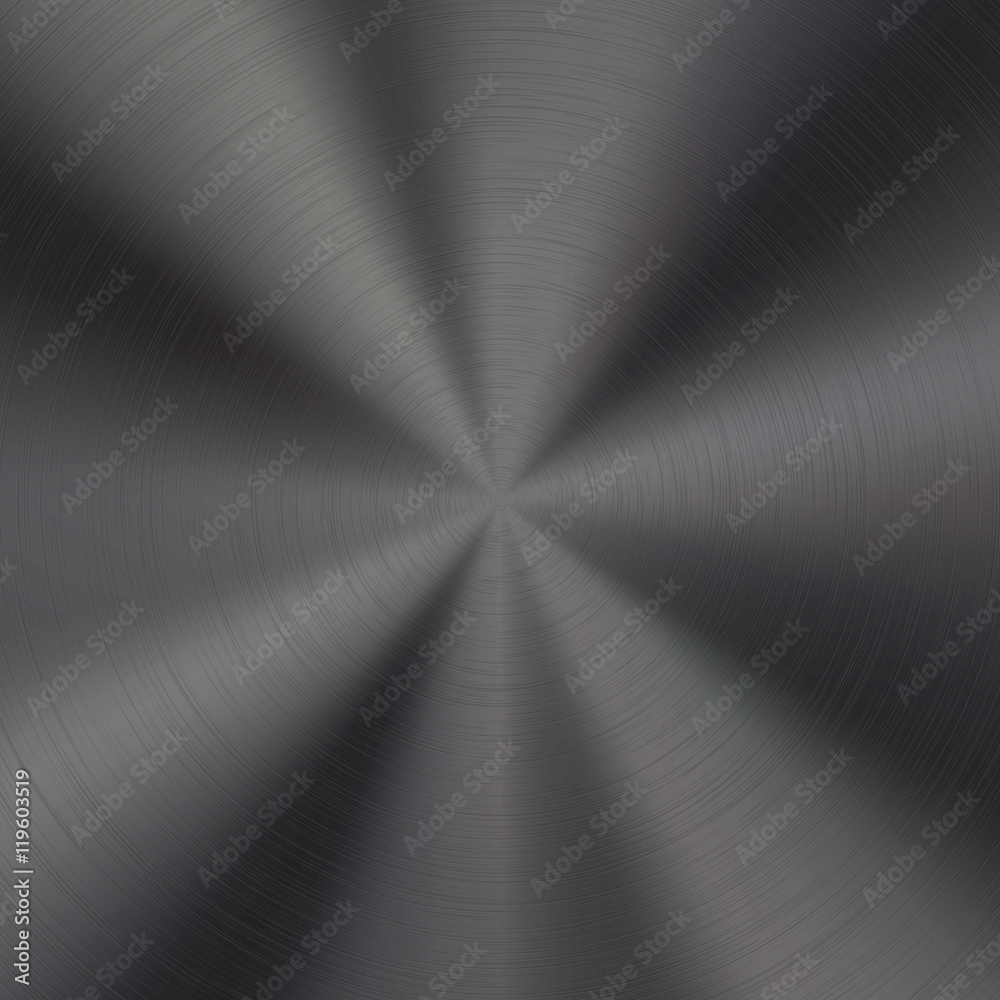 Black metal technology background with polished, brushed circular texture, chrome, silver, steel, aluminum for design concepts, web, prints, posters, wallpapers, interfaces. Vector illustration.