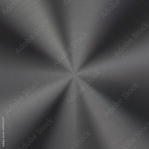 Black metal technology background with polished, brushed circular texture, chrome, silver, steel, aluminum for design concepts, web, prints, posters, wallpapers, interfaces. Vector illustration.