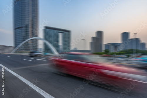 City road with moving car,tianjin china.