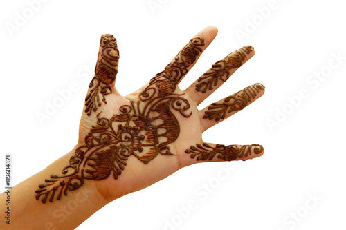 Henna temporary tattoo on woman's hand