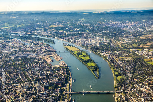 aerial view to Mainz and river Rhine