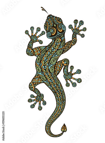 Stylized fantasy patterned lizard. Ethnic ornamented animal. Vector illustration