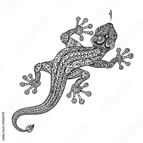 Ethnic ornamented lizard. Vintage graphic vector illustration