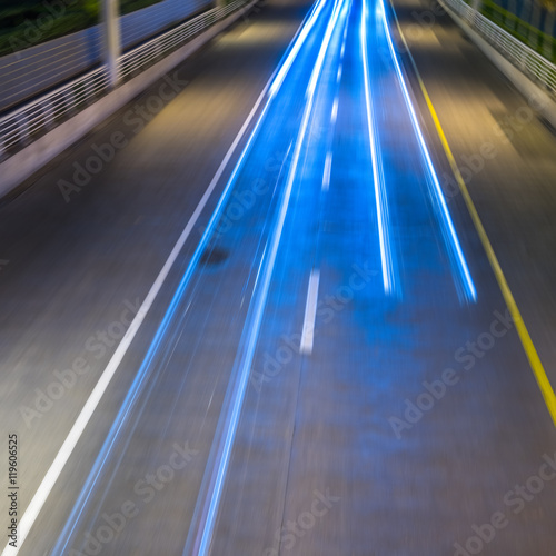 vehicle light trails at city road,shanghai,china.