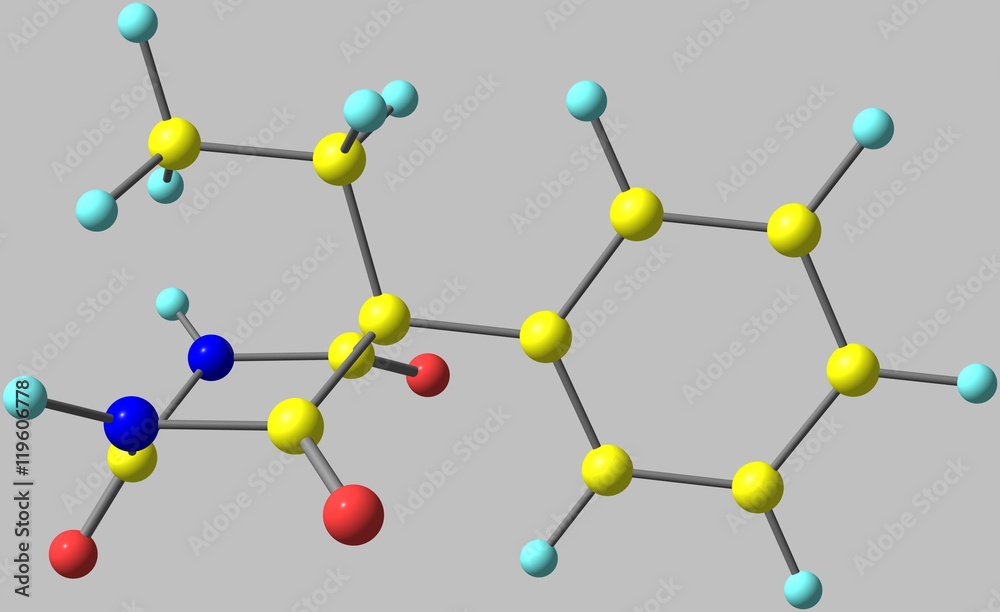 Phenobarbital molecular structure isolated on grey Phenobarbital molecular structure isolated on grey