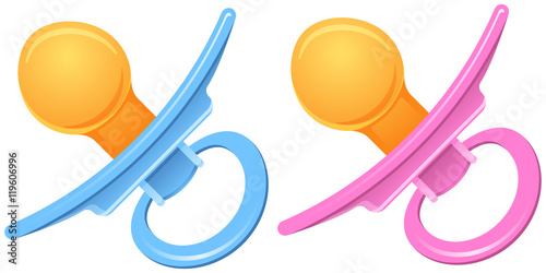 Pacifier. Boy and girl variations. Vector illustration.