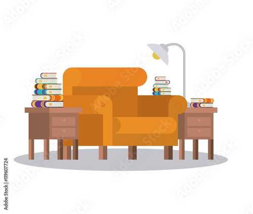 livingroom library books chair seat table lamp home literature learning knowledge icon. Colorful design. Vector illustration