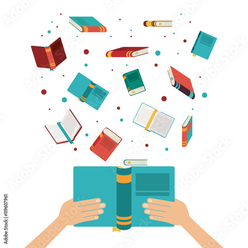 Papier peint bibliothèque - Papier peint book open set hand read library literature learning knowledge icon. Colorful design. Vector illustration