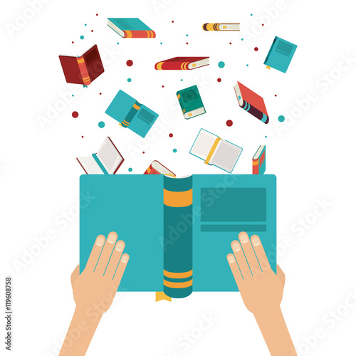 book open set hand read library literature learning knowledge icon. Colorful design. Vector illustration