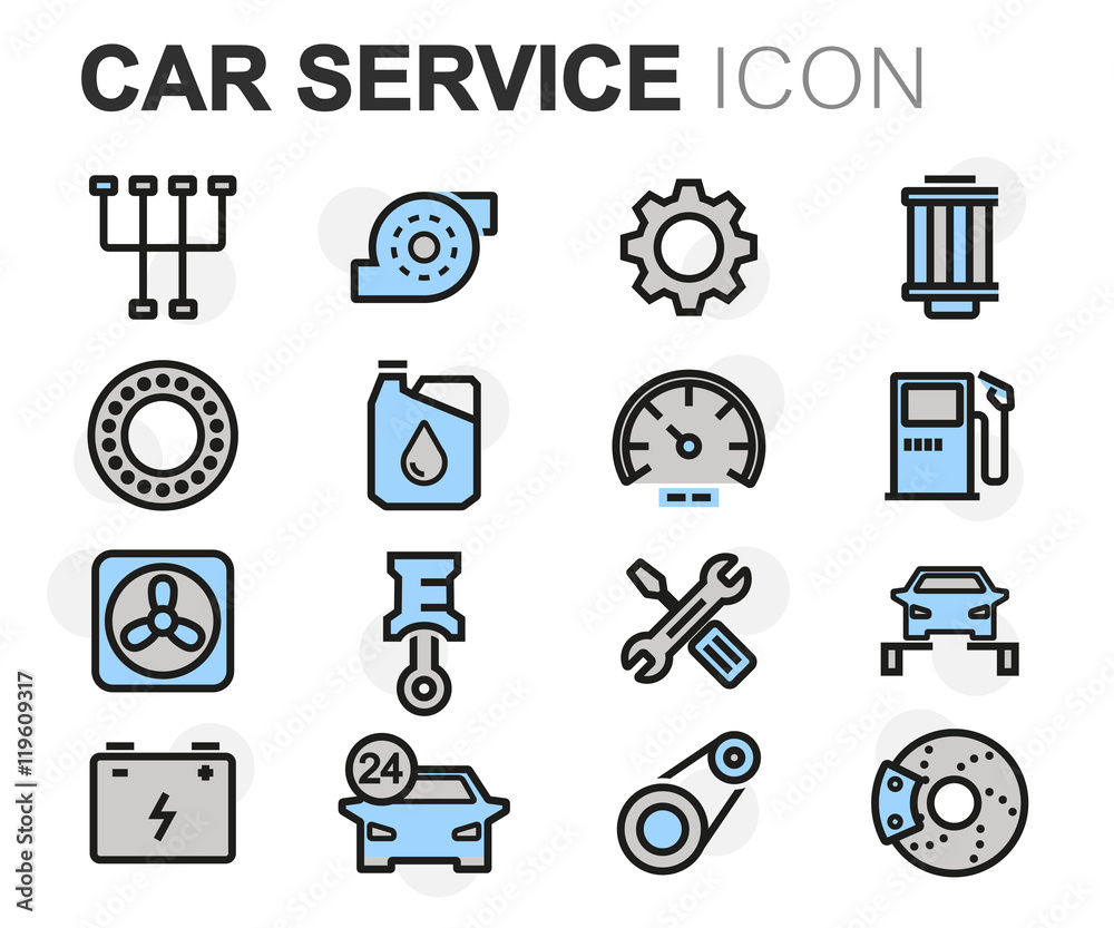 Vector flat line car service icons set Vector flat line car service icons set