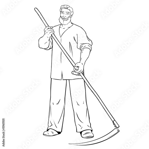 manly man mower.young male farmer with scythe in his hands