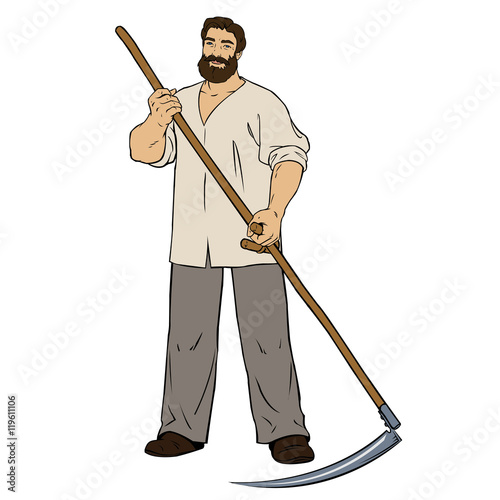 manly man mower.young male farmer with scythe in his hands

