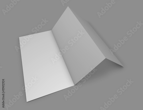 Folded vertical Z shape leaflet on gray background 3D illustration.