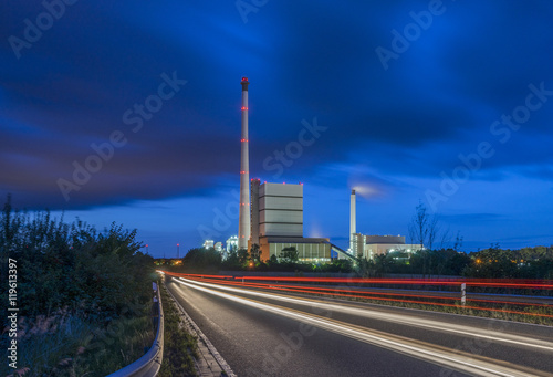 Germany, Lower Saxony, Helmstedt, Buschhaus Power Station in the evening photo