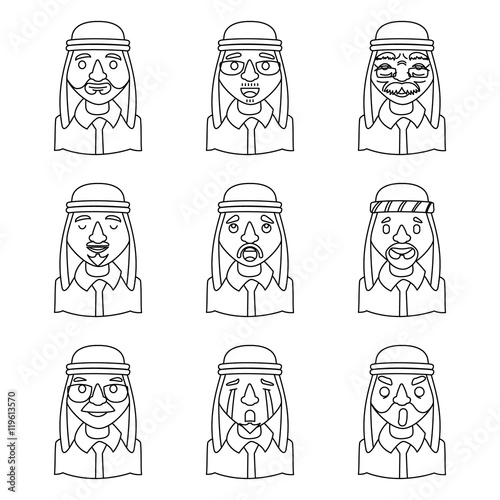 Line Art Avatars Arab Businessman Design Character Icons Set Isolated Vector Illustration