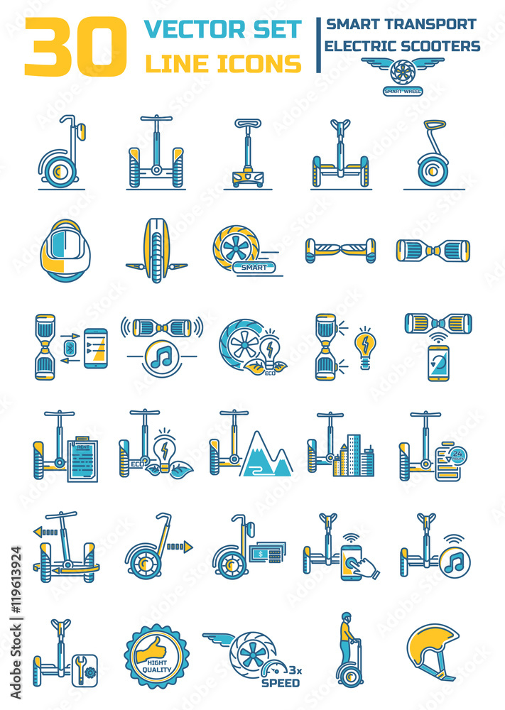 Set of linear icons on the topic of the smart eco transport. Mod Set of linear icons on the topic of the smart eco transport. Mod
