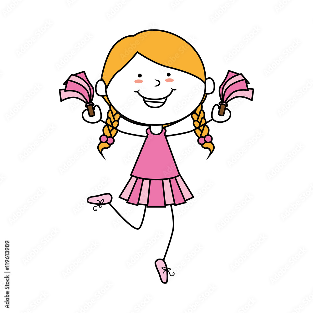 girl cartoon cheerleader kid happy isolated design vector illustration 