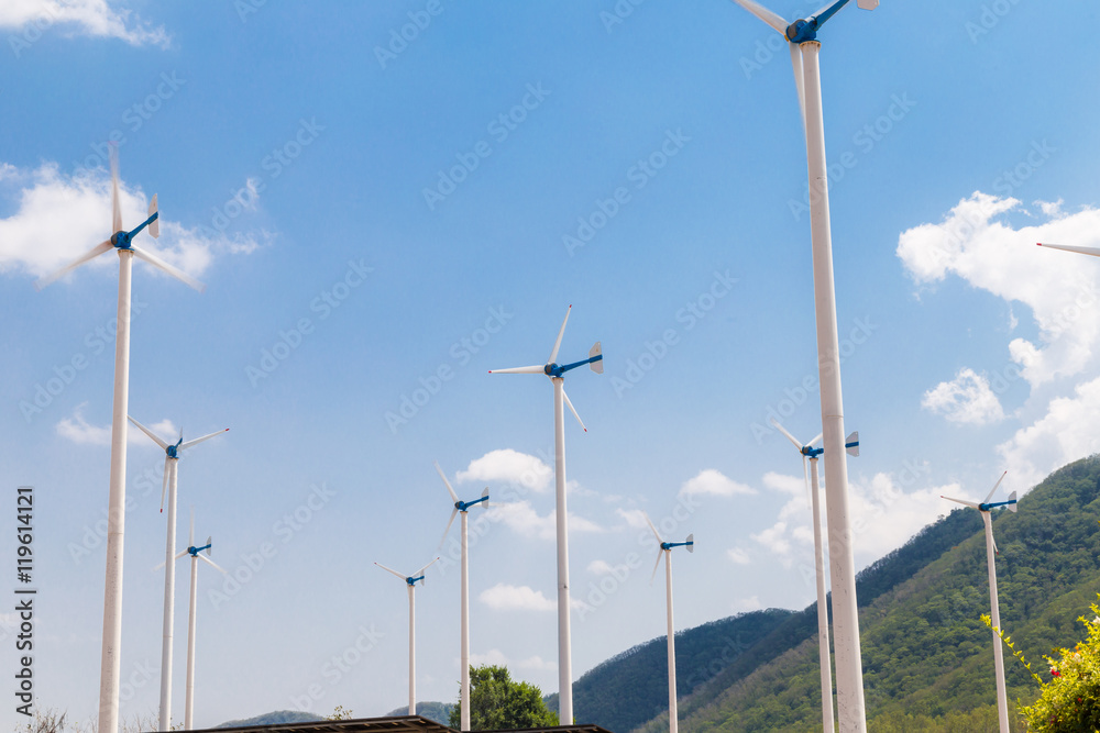 Green mountain with park of wind turbines Green mountain with park of wind turbines
