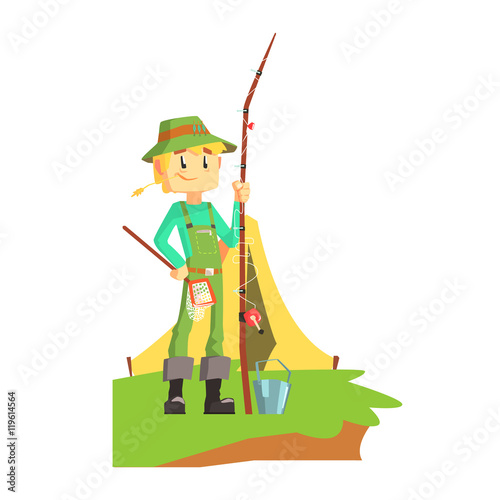 Fisherman Outdoors With Tent On The Background
