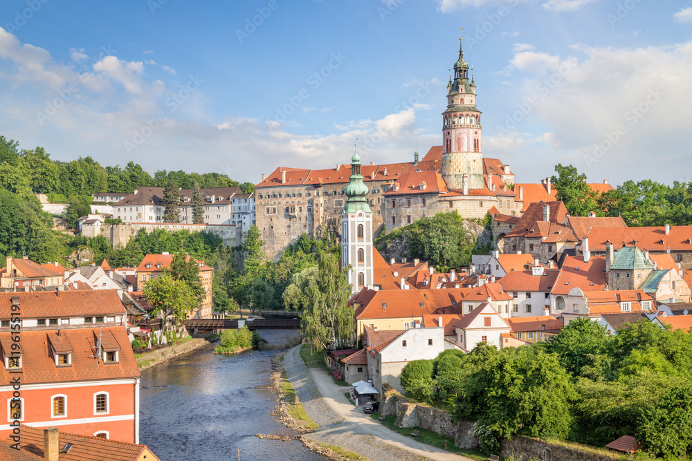 View over Cesky Krumlov with Moldau river in Summer, Czech Republic