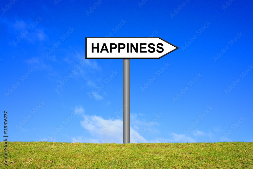 Wegweiser Schild zeigt Happiness