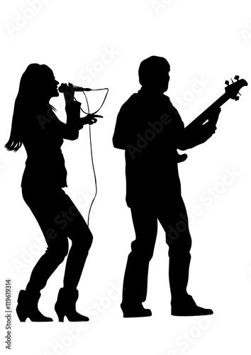 Concert of rock band on a white background