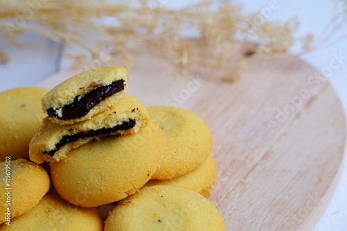 Baked chocolate cookies. photo