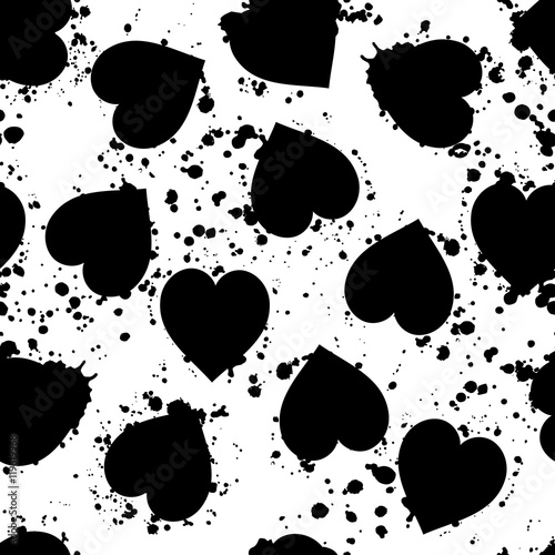 Black grunge hearts seamless pattern. Good for textile and paper print, card, poster, another design. Saint Valentine Day vector illustration. Love theme photo