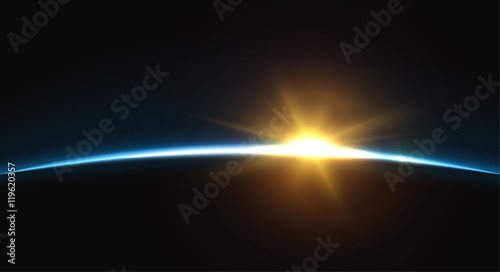 Planet earth sunrise.. Globe Horizon atmosphere. view of the earth from orbit of the planet . Background of the earth from space vector illustration