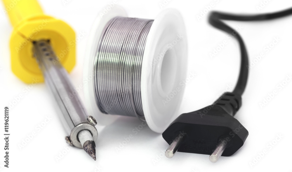 Soldering iron with spool of solder Soldering iron with spool of solder
