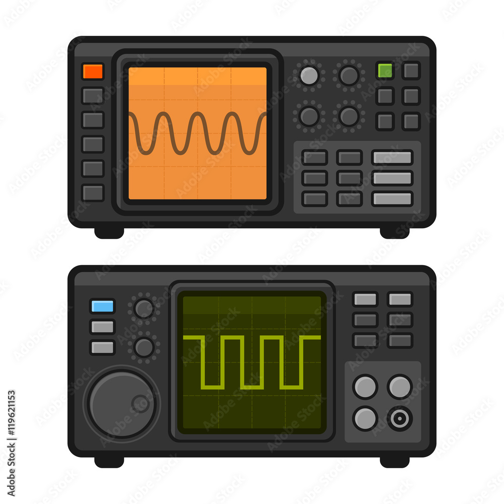 Digital Oscilloscope Set. Vector Digital Oscilloscope Set. Vector