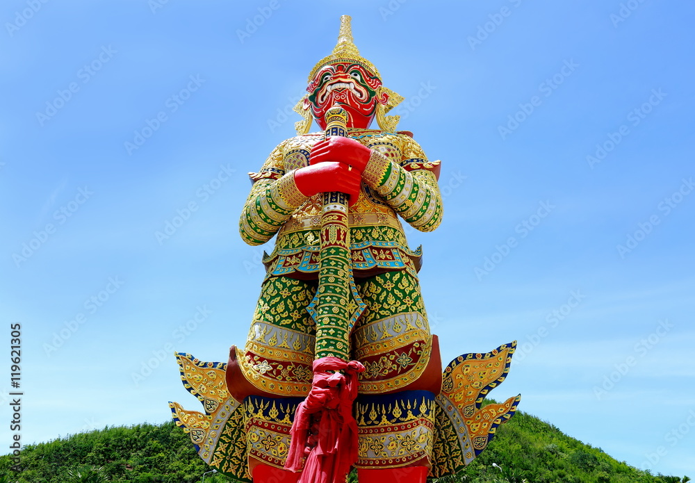 Kanjanaburi, Thailand-July 19 : Demon Guardian statue at Wat Thi