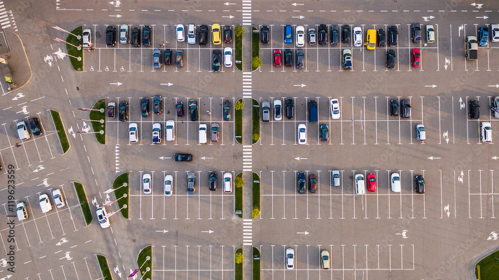 Car parking lot viewed from above, Aerial view. Top view Stock Photo |  Adobe Stock