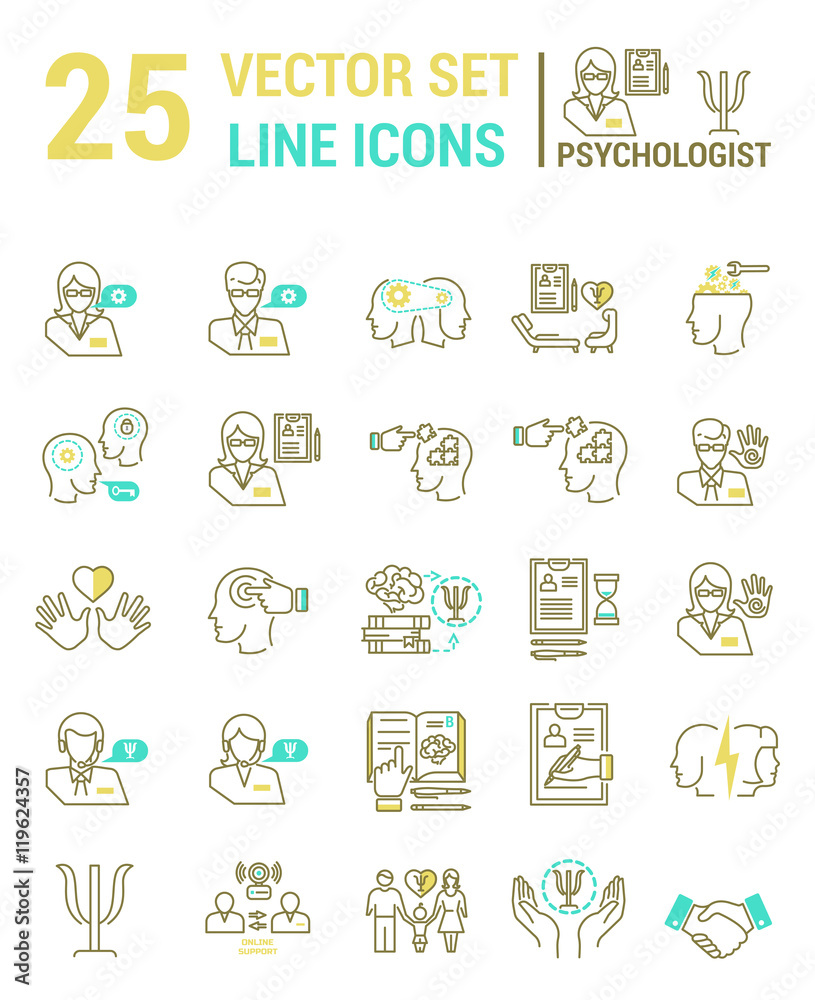 Set vector line icons in flat design with psychological help elements Set vector line icons in flat design with psychological help elements