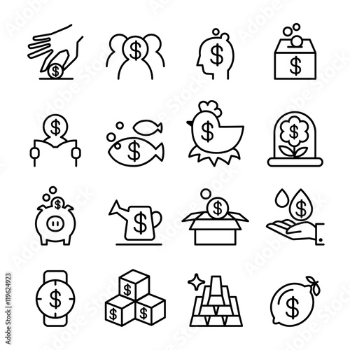 investment & profit icon set in thin line style