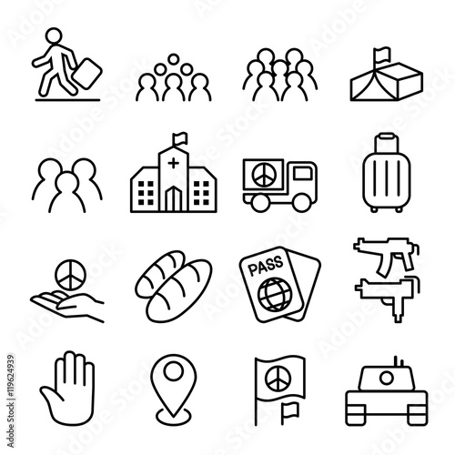 immigration & refugee icon set in thin line style