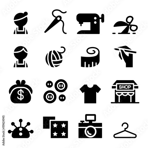 Sewing , fashion , Tailor , Clothing , Dressmaker icon set in th