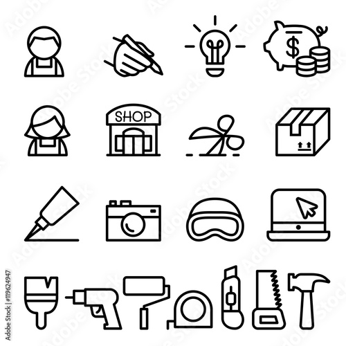 Craftsman , DIY , Craft , Product design icon set in thin line s