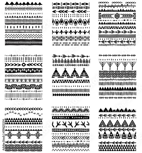 Set of ethnic brushes and patterns