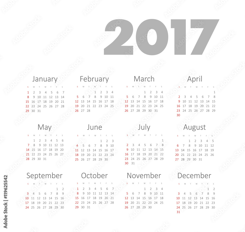 Vector Simple 2017 year calendar Vector Simple 2017 year calendar