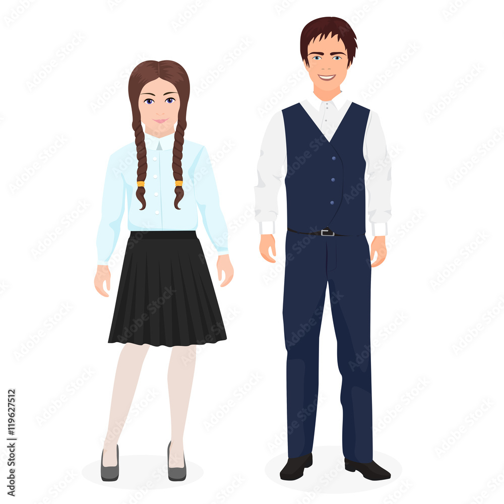 School little kids boy and girl together in formal clothes for school.