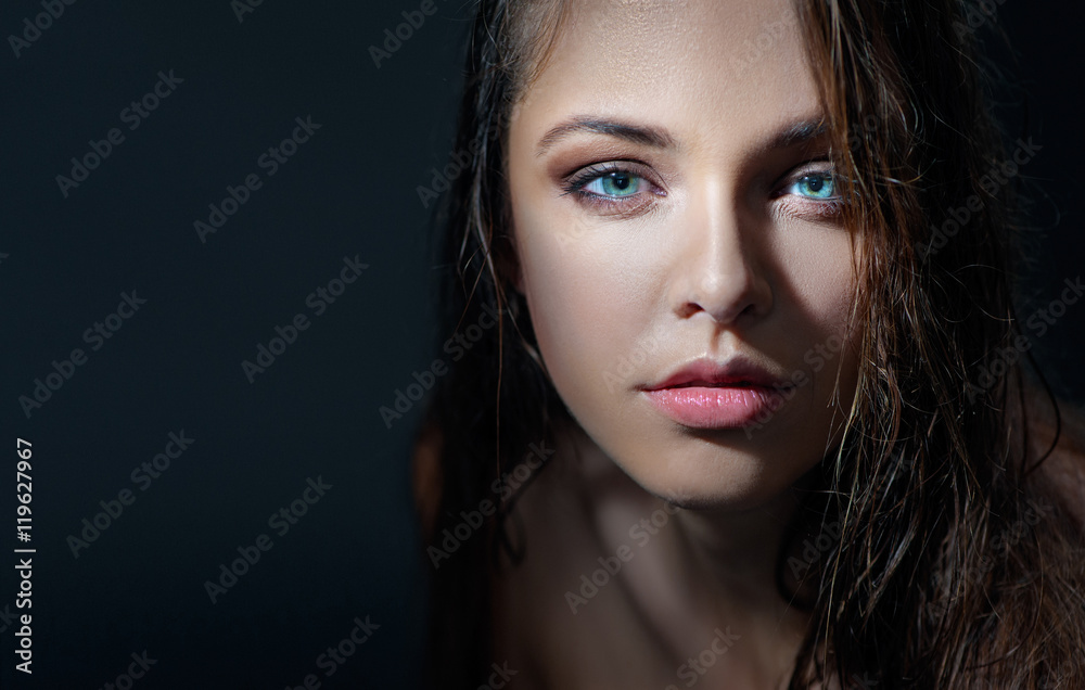 Sexy model with beautiful blue eyes. Close up studio portrait. Sexy model with beautiful blue eyes. Close up studio portrait.
